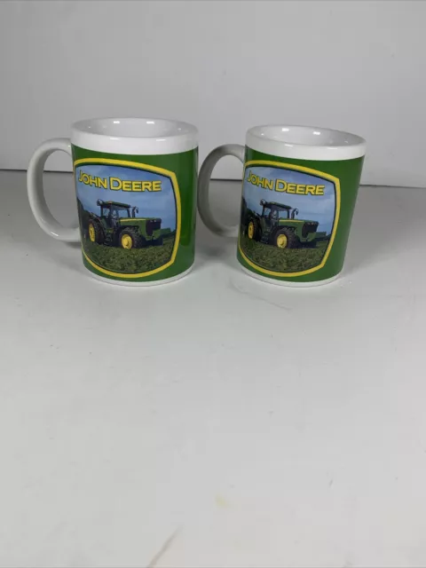 2 John Deere Green Tractor Collectors Coffee Mugs Tea Cup Double Picture Rare