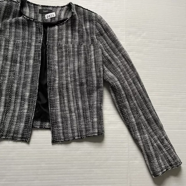 Theory Jacket Womens 2 Black Striped Ualana Cailen Tweed Blazer Cropped Open 3