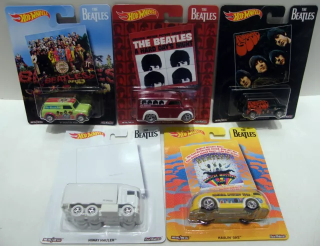 Hot Wheels Pop Culture Beatles Album Covers Complete 5 Car Set, NIP