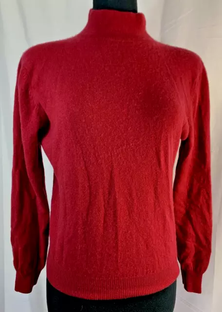 Womens Pullover Mock Neck Sweater Small Brick Red Knit 100% Cashmere Wool Jumper
