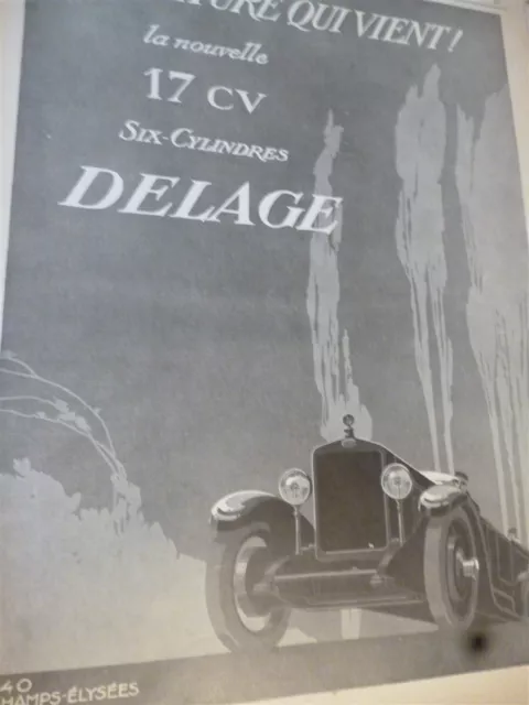 DELAGE voiture  17 CV 6 cylindres 9 publicité papier ILLUSTRATION 1927