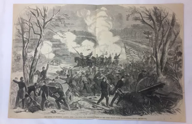 1862 magazine engraving~14x21~BATTLE OF PITTSBURG LANDING Civil War