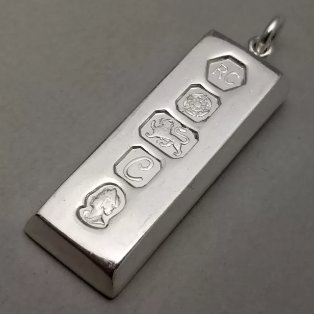 Vintage Solid Sterling Silver Ingot Pendant 30g Hallmarked Sheffield 1977 Carrs