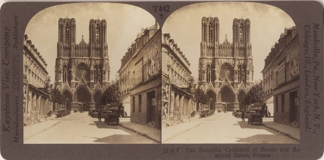 Façade de la Cathédrale DE Reims France Photo Stereo Vintage argentique