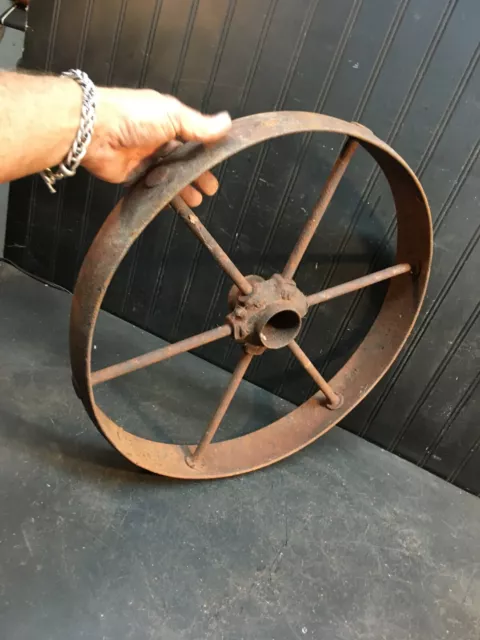 Vintage Cast Iron Wagon/ Cart Wheel 18” Diameter x 2in thick 6 Spokes