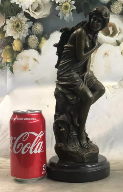 Firmado: Grande, Bronce Estatua Hembra Carne Ángel Art Déco Mármol Figura Obra