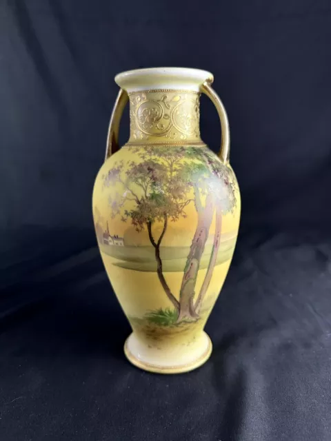 Antique Japanese Nippon Porcelain Vase Moriage Ware 8.5” H