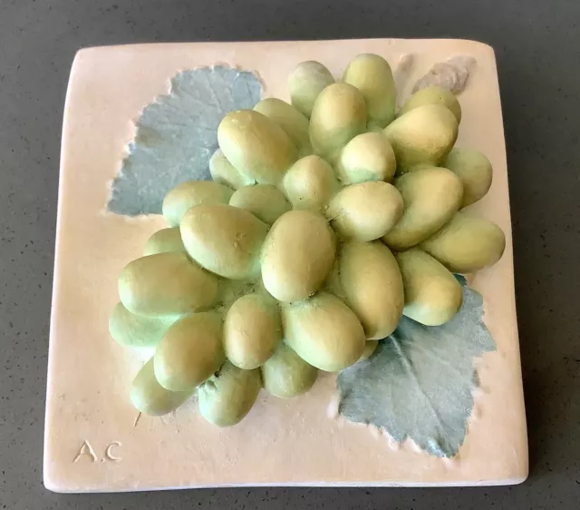 Anna Chandler Wall Plaque White Grapes 14cm Sq Raised Design Signed Pick Up 2155