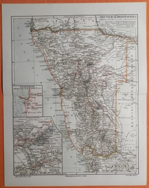 Deutsch Südwestafrika Kolonien  DSWA HERERO Windhuk Swakopmund  Landkarte 1906