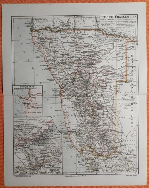 Deutsch Südwestafrika Kolonien  DSWA HERERO Windhuk Swakopmund  Landkarte 1906