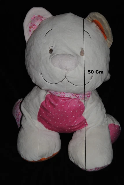 Doudou Peluche Chat Célia NOUKIES Noukie's Iris et Babette Blanc Rose  50 Cm