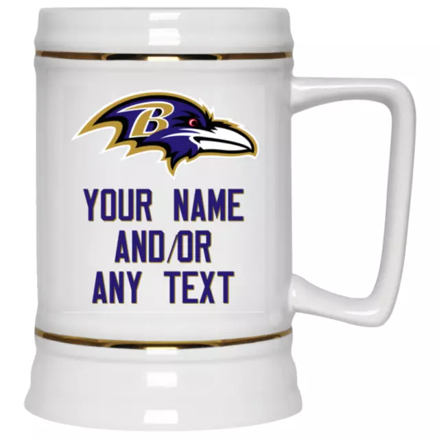 Custom Personalized Baltimore Ravens White 22 oz Ceramic Beer Mug Stein 2