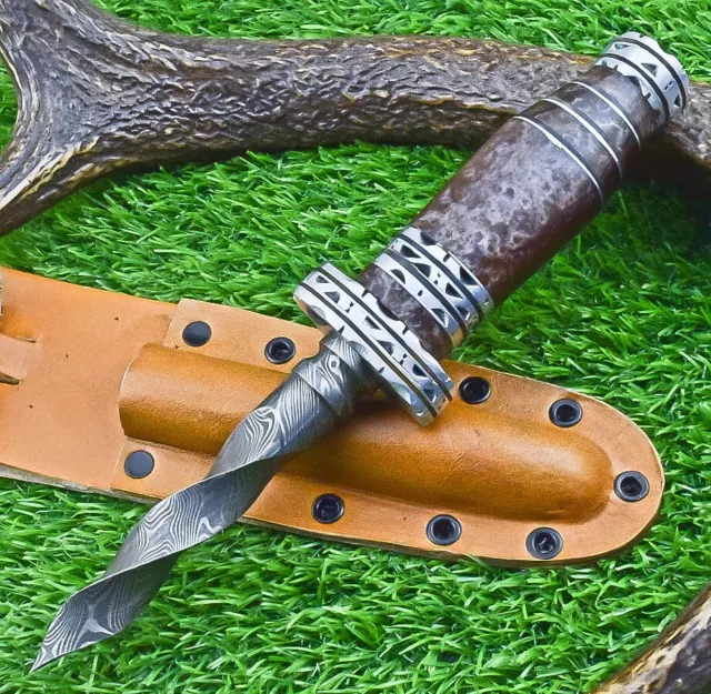 Cuchillo Bowie de acero forjado a mano personalizado de Damasco, cuchillo de caza, daga Kris 418