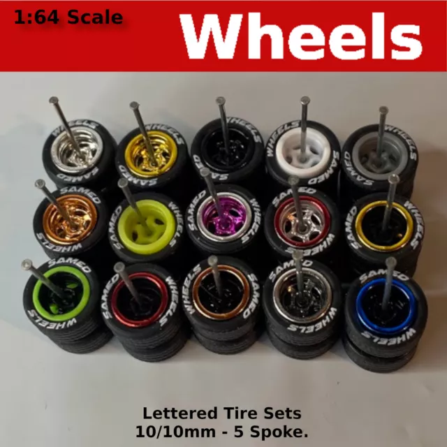 Lettered 10/10mm - 5 spoke Real Riders Sets for 1/64 Scale for Hot Wheels