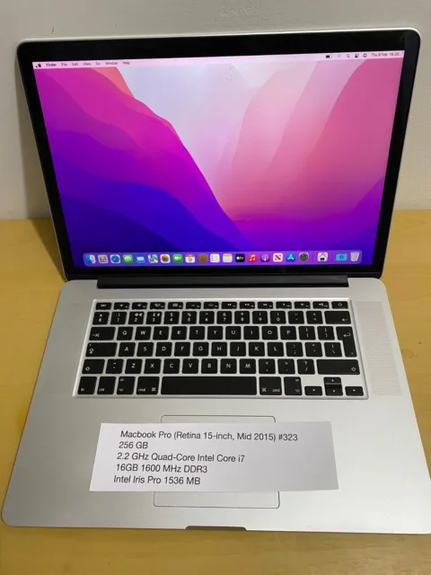 Apple MacBook Pro 15” Laptop - macOS 12 Monterey 256GB SSD 16GB RAM #323