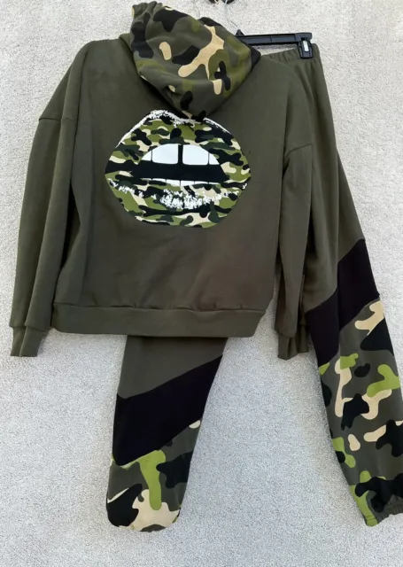 LAUREN MOSHI Melanie Camo Lip Green Sweatpants Joggers Track Extra Small Set