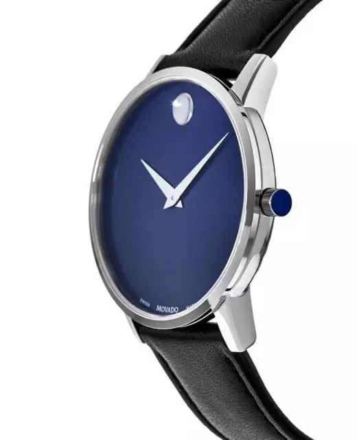 Nuovo Orologio da uomo Movado Museum Classico Quadrante Blu Cinturino in pelle nera 0607270 3