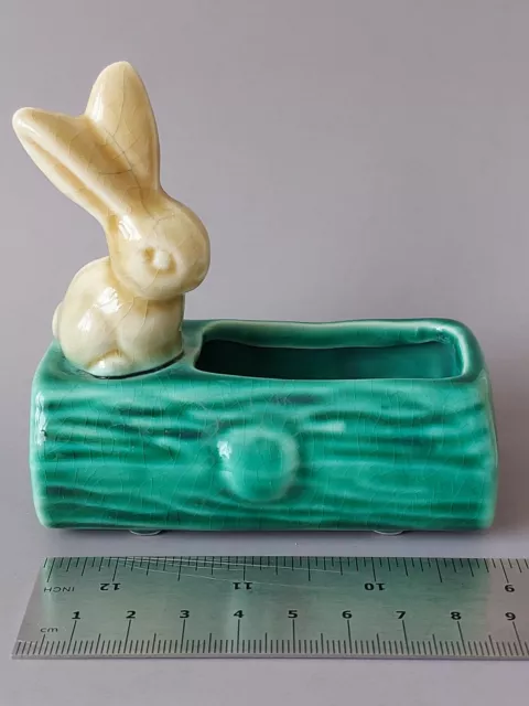 Vintage Campsie Ware Scotland - Rabbit on Log - Planter Posy Vase