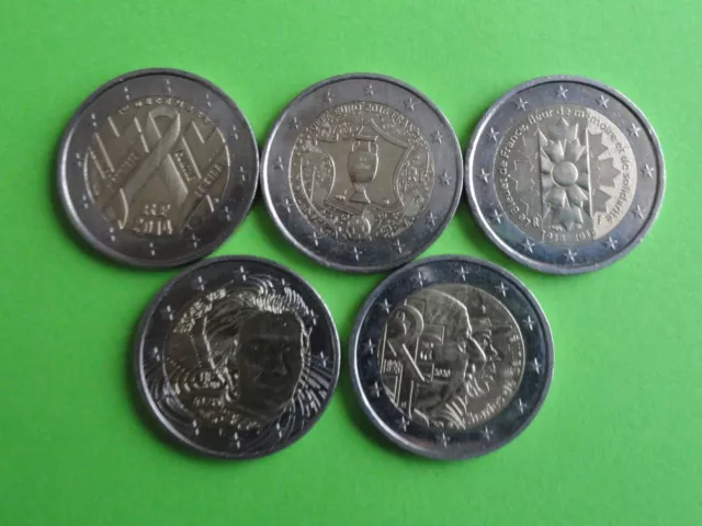 lot de cinq pièces commémoratives de deux euros FRANCE