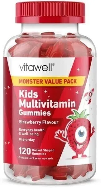 Vitawell Kids Monster Pack Multivitamin 120 Strawberry Flavour Gummies ( UK )