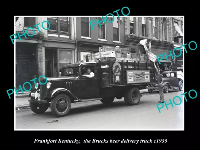 Old Large Historic Photo Of Frankfort Kentucky Brucks Beer Delivery Truck 1935