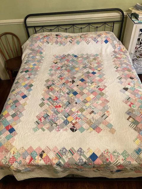 Vintage Quilt, Boston Commons Quilt, cutter ? Feedsack Hand pieced & quilted