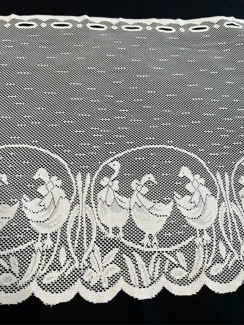 Cenefa de cortina de encaje blanco vintage 61""x24"" diseño patos de campo dobladillo festoneado