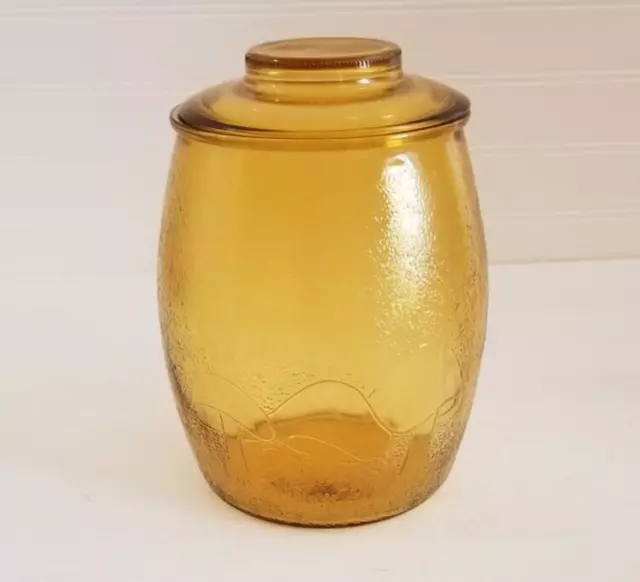 Vintage Bartlett Collins Amber Glass Mushroom Cookie Jar with Lid Canister