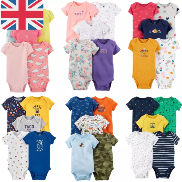 Baby Boys Girls 5 Pack Bodysuits Cotton Long & Short Sleeve Romper Newborn - 24M