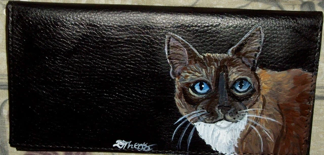 Snowshoe Cat Checkbook Cover Custom Painted Leather