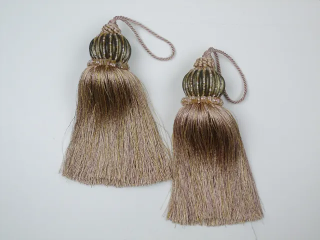 Pair of Decorative TASSELS Drapery Curtain Tie Backs Gold Color Beaded F