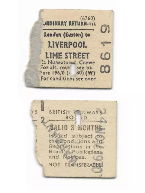 1970 Vintage BRB(W) Return ½ Ticket 1st London (Euston) - Liverpool Lime Street