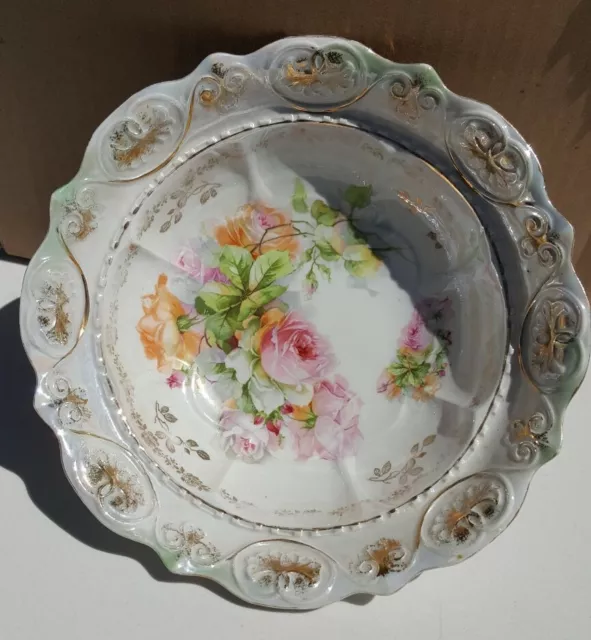 Antique MVCo German Hand Painted Porcelain Large Bowl #117 Detailed Florals