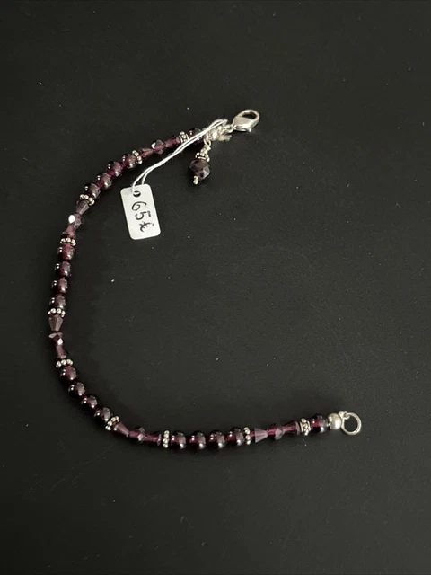 Bracelet Gourmette Ancien En Argent Massif 925 - Maille Perle Avec Grenat, Occasion