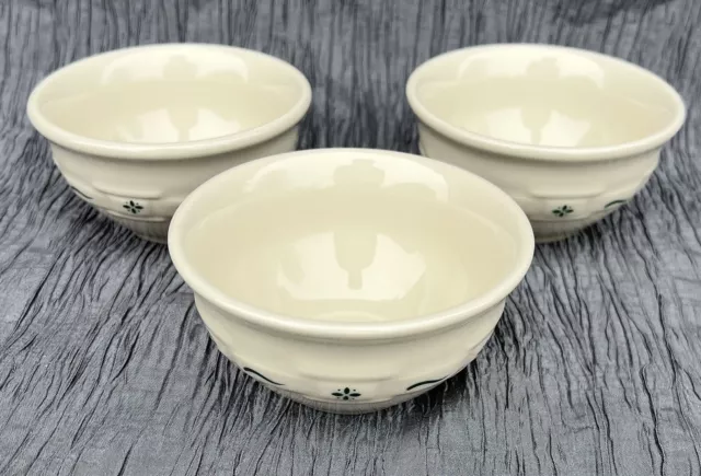 Lot of 3 Longaberger Pottery Woven Traditions 4" Dessert Bowls Heritage Green
