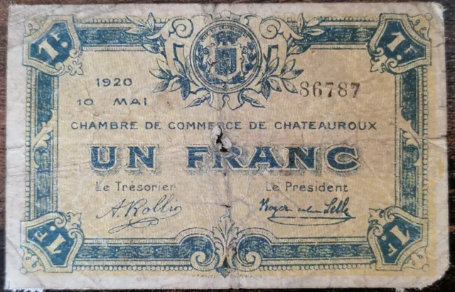 Billet 1 franc Chambre de commerce de Châteauroux 1920 - nécessité - 86787