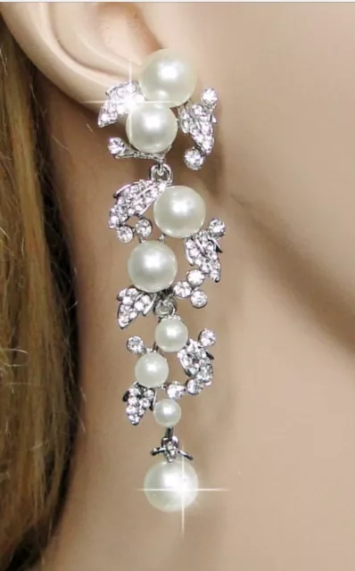 Braut Hochzeit Luxus österreichischer Kristall Elfenbein Perle hängende Ohrringe Schmuck