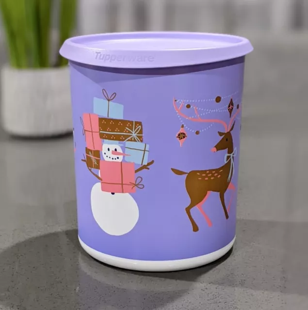 Tupperware Beautiful Christmas One Touch Cookie Canister Santas Workshop  Theme
