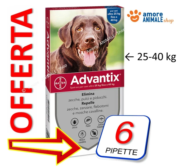 ADVANTIX Bayer - Antiparassitario per cani da 25-40 kg →  4 / 6 / 8 / 12 pipette