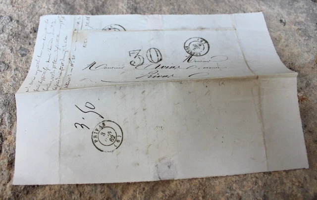 Lettre cachet taxe 30 de Vals le 10 janvier 1856 à La Palud