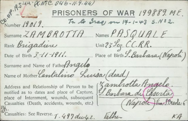 bo218 franchigia militare prigioniero di guerra  in egitto s.barbara di caserta