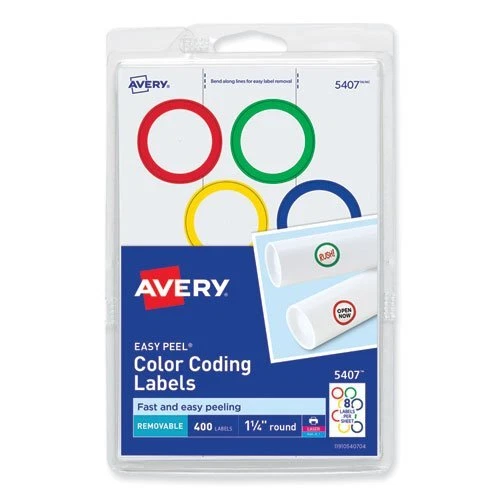 AVERY PRINTABLE REMOVABLE ColorCoding Labels, 11/4" dia, 400 Labels