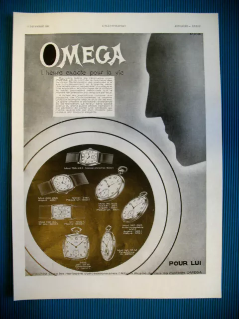 Publicite De Presse Omega Montre Heure Exacte Pour La Vie French Ad 1930