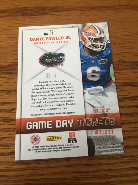 2015 panini contenders dante fowler jr rookie game day tickets 2