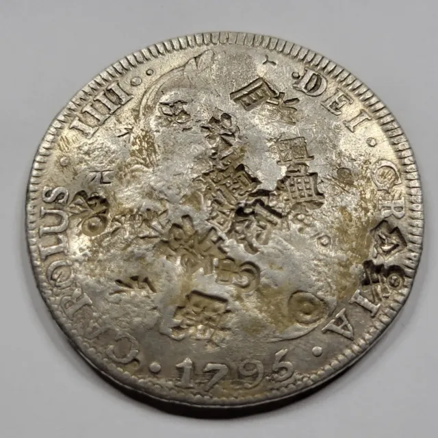 1795 Potosi Bolivia Silver 8 Reales Choice XF with Chopmarks Colonial Type *D69