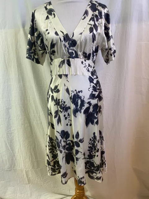 Forth & Towne Women's Ivory Silk Midi Dress Kimono Sleeve Gray Floral Pattern 8