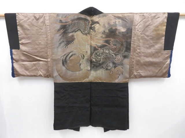 3513T09z700 Vintage Japanese Kimono Silk Men's HAORI Dragon Black