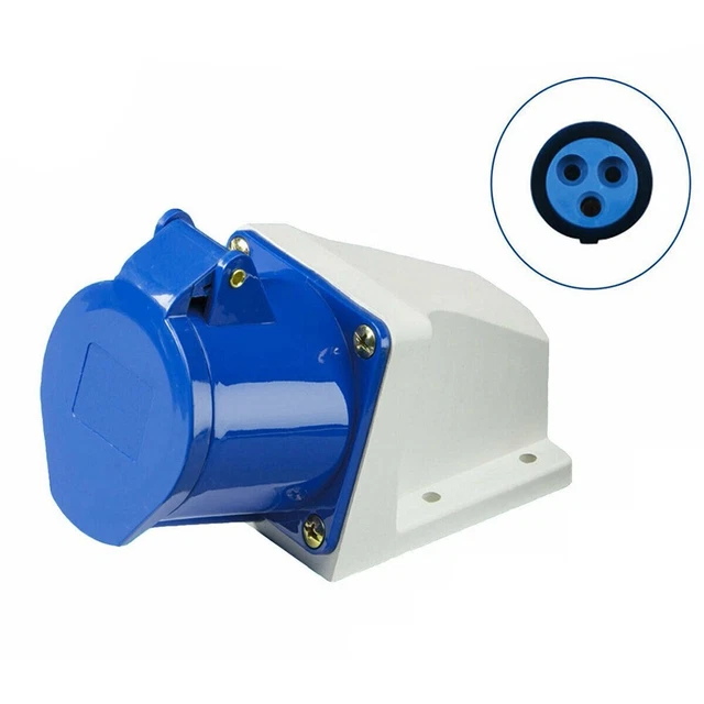 Enchufe industrial impermeable 16A 3 pines clasificación IP44 para exteriores