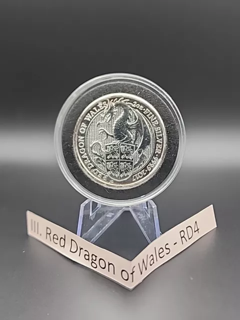 2017 UK Queen's Beasts Red Dragon Of Wales 2 oz .9999 Silver In Capsule RD4