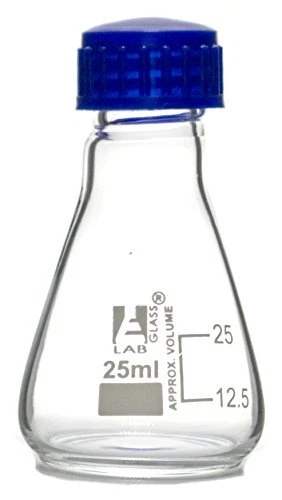 Erlenmeyer Flask 25ml Borosilicate Glass With Ptfe Screw Cap Conical Shape White